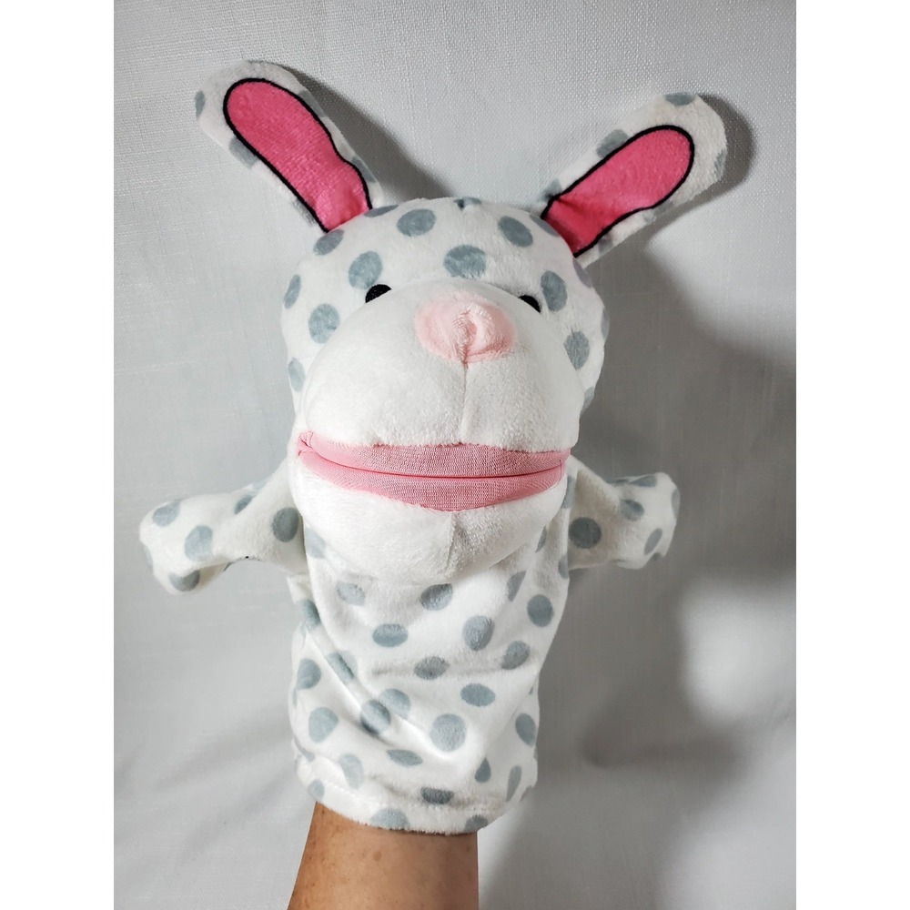 Evriholder Plush Bunny‎ Rabbit Hand Puppet Gray Polka Dot Pink Soft Toy